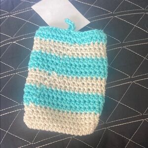 Handmade Blue and Cream Crochet Pouch